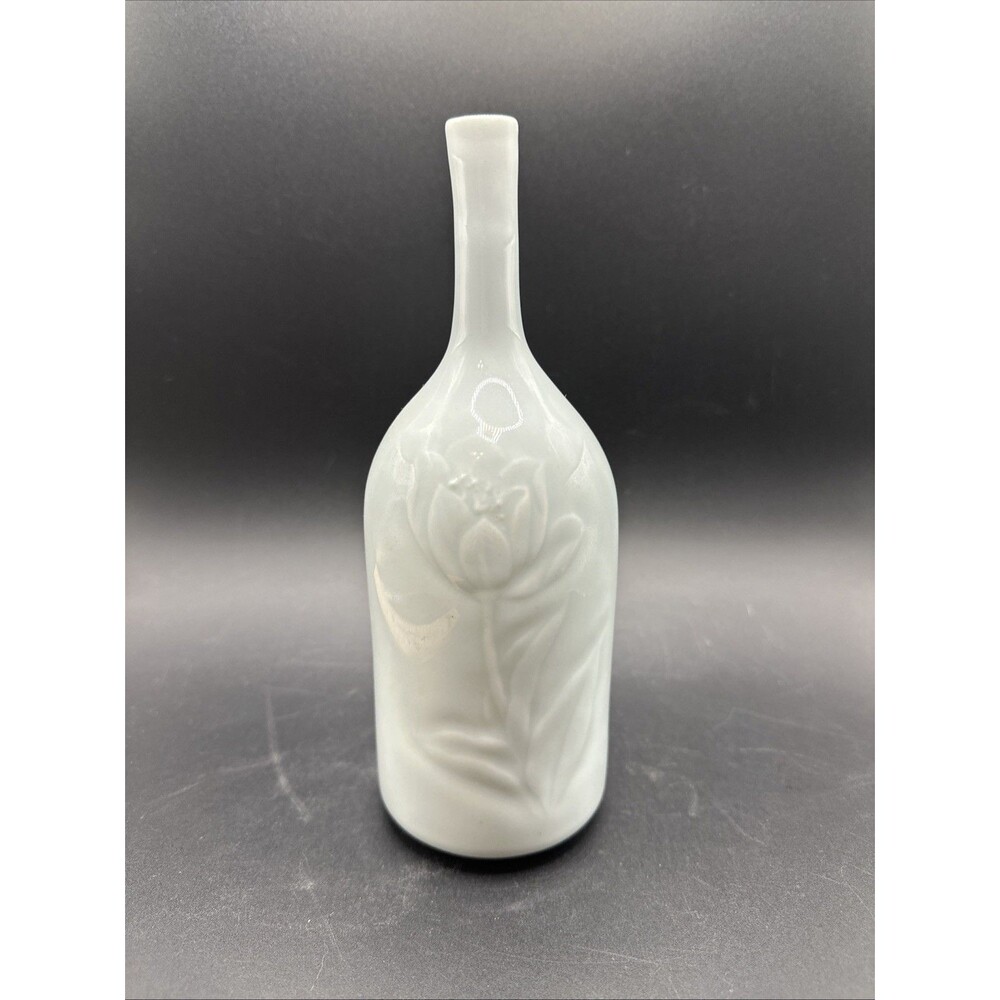 Blueish  White Rose Bud  Kaiser Vase 8" Tall Flower Design